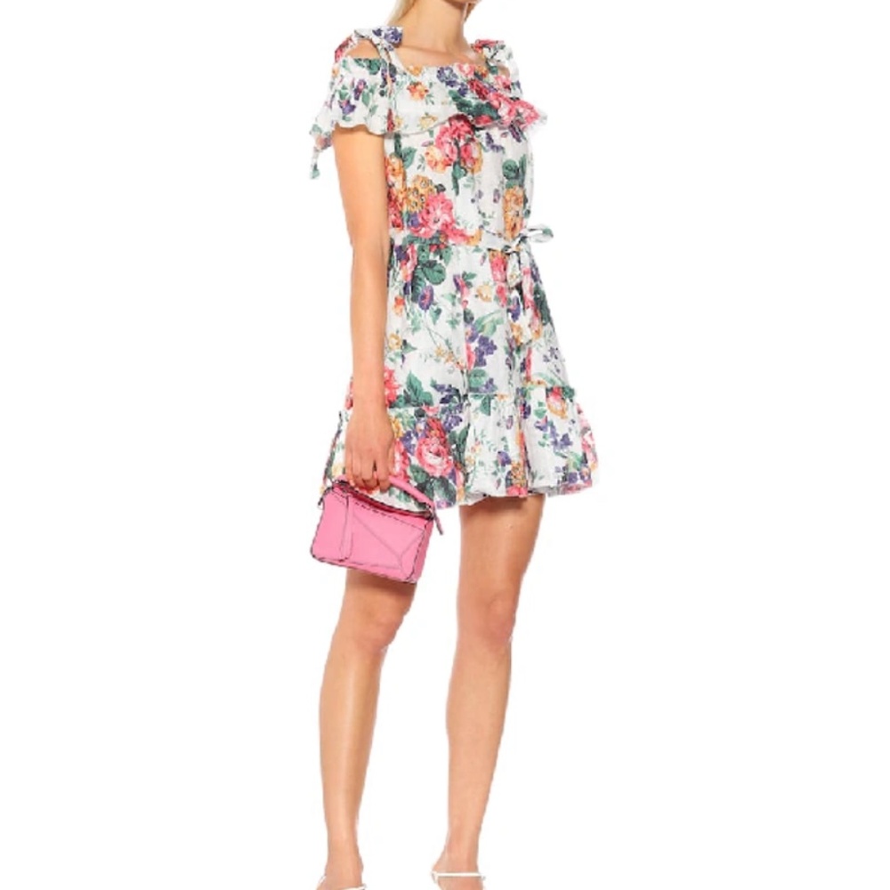 ZIMMERMANN Allia Floral-print Tie-strap Linen Dress In White/floral